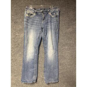 Vigoss Bootcut Jeans Womens 14 Medium Wash Blue Embroidered Stretch Denim